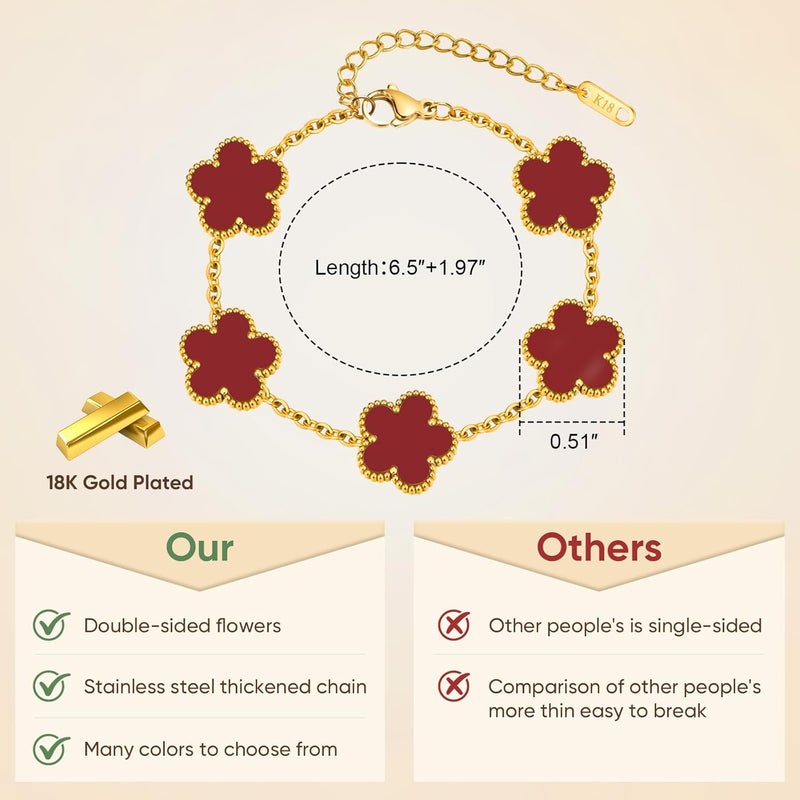 MPRAINBOW Women Gold Bracelets Jewelry Set - 18K Gold Plated Floral Bracelets,Stainless Steel Charm Bracelet Non-Tarnish,Adjustable lucky Chain Set Trendy Gift,Christmas Valentines Birthday Gifts for Girlfriend - Image 4